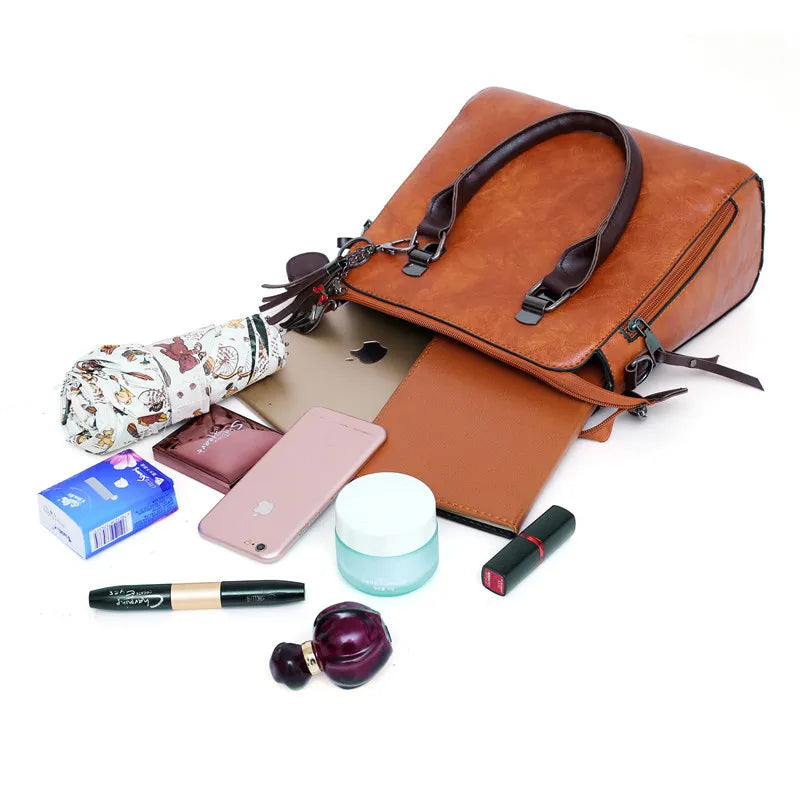 Premium Genuine Leather Kit – Handbag + Wallet + Clutch + Complimentary Toiletry Bag
