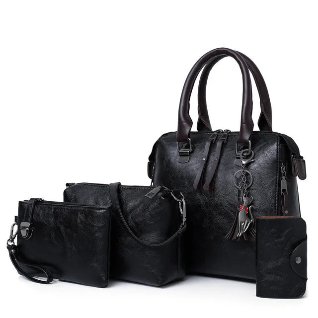 Premium Genuine Leather Kit – Handbag + Wallet + Clutch + Complimentary Toiletry Bag