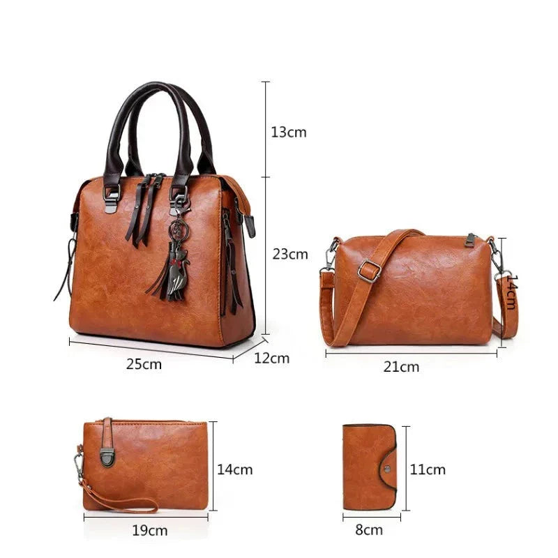 Premium Genuine Leather Kit – Handbag + Wallet + Clutch + Complimentary Toiletry Bag