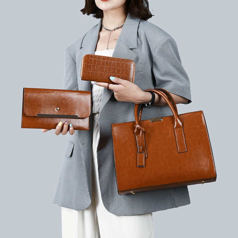 Women’s Leather Set – Handbag + 2 Wallets – Premium Bags
