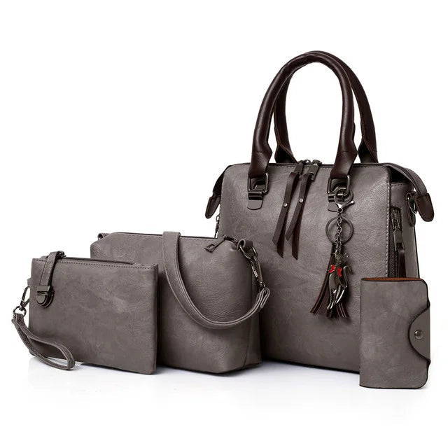 Premium Genuine Leather Kit – Handbag + Wallet + Clutch + Complimentary Toiletry Bag