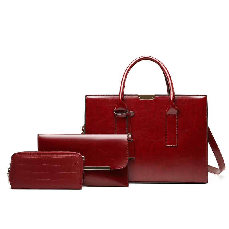 Women’s Leather Set – Handbag + 2 Wallets – Premium Bags