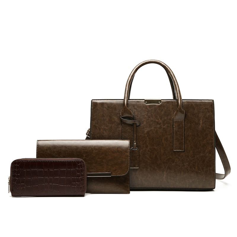 Women’s Leather Set – Handbag + 2 Wallets – Premium Bags