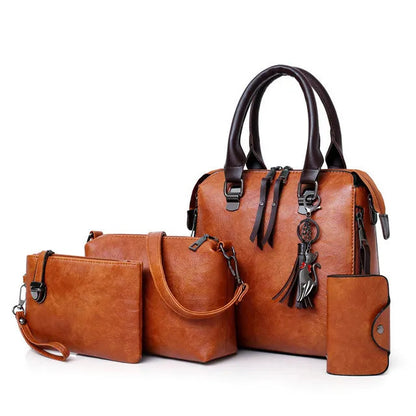 Premium Genuine Leather Kit – Handbag + Wallet + Clutch + Complimentary Toiletry Bag