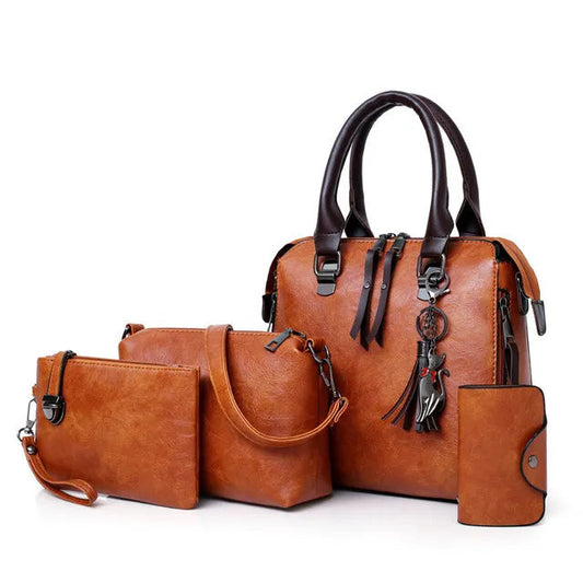 Premium Genuine Leather Kit – Handbag + Wallet + Clutch + Complimentary Toiletry Bag